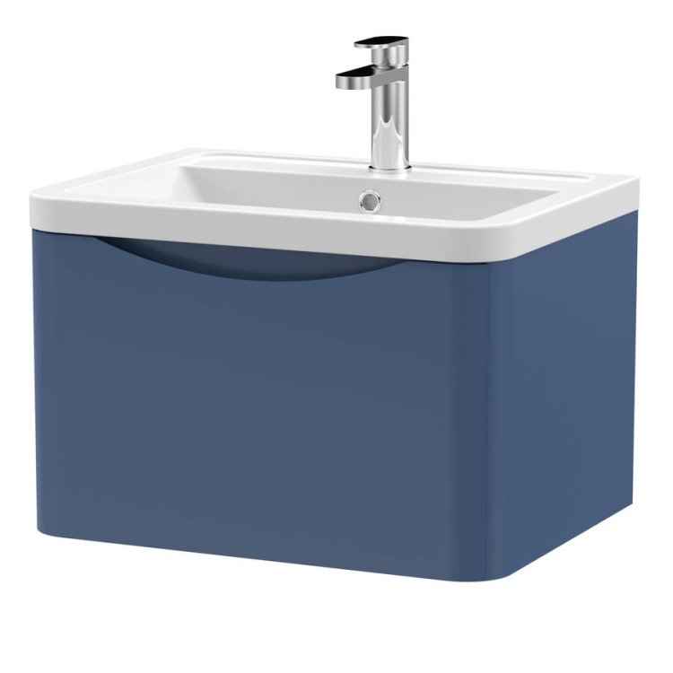 Nuie Lunar Blue 600mm Wall Hung 1 Drawer Vanity Unit