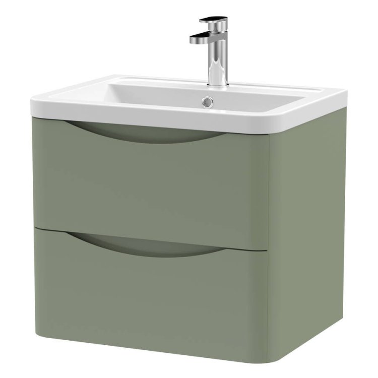 Nuie Lunar Green 600mm Wall Hung 2 Drawer Vanity Unit