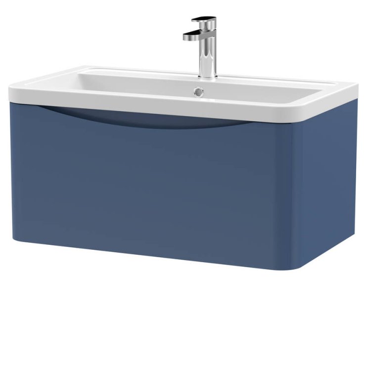 Nuie Lunar Blue 800mm Wall Hung 1 Drawer Vanity Unit