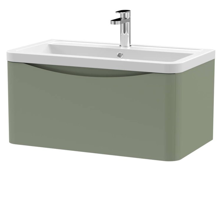 Nuie Lunar Green 800mm Wall Hung 1 Drawer Vanity Unit