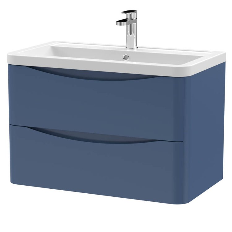 Nuie Lunar Blue 800mm Wall Hung 2 Drawer Vanity Unit