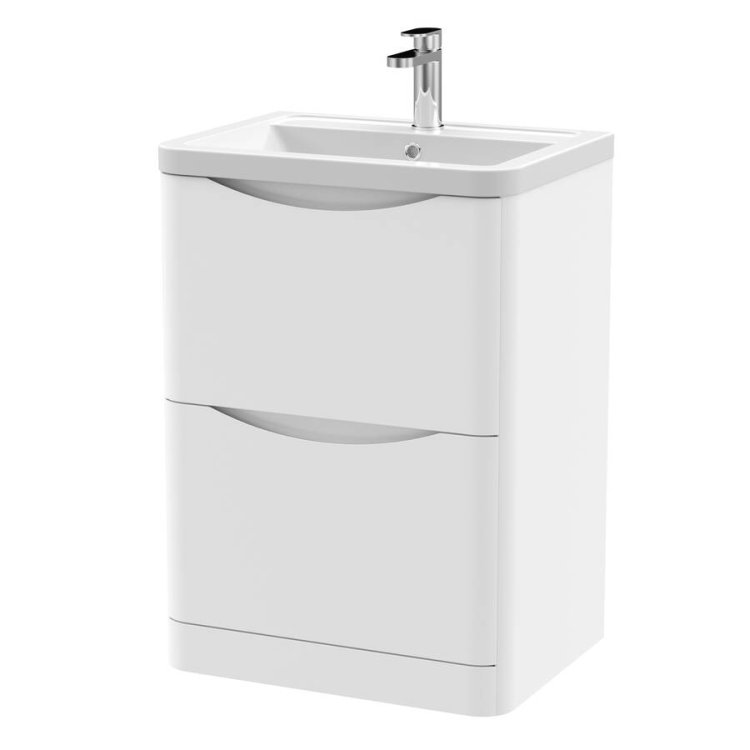 Nuie Lunar White 600mm Floor Standing 2 Drawer Vanity Unit