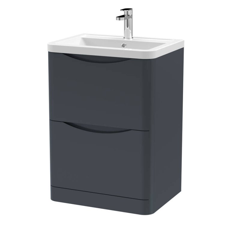 Nuie Lunar Soft Black 600mm Floor Standing 2 Drawer Vanity Unit