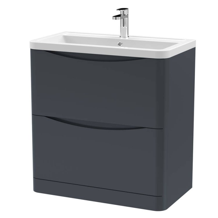 Nuie Lunar Soft Black 800mm Floor Standing 2 Drawer Vanity Unit