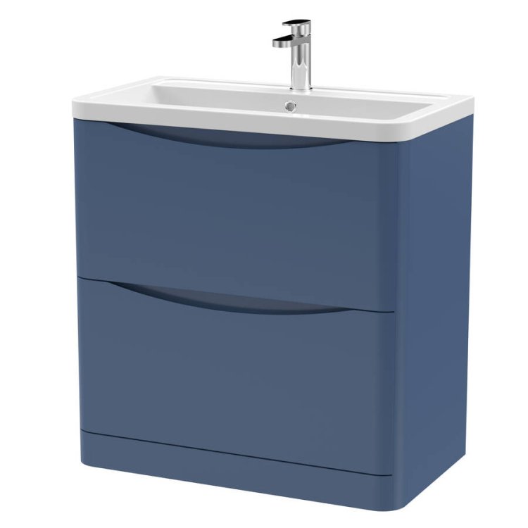 Nuie Lunar Blue 800mm Floor Standing 2 Drawer Vanity Unit