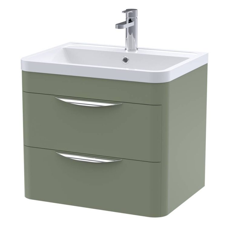 Nuie Parade Green 600mm Wall Hung 2 Drawer Vanity Unit