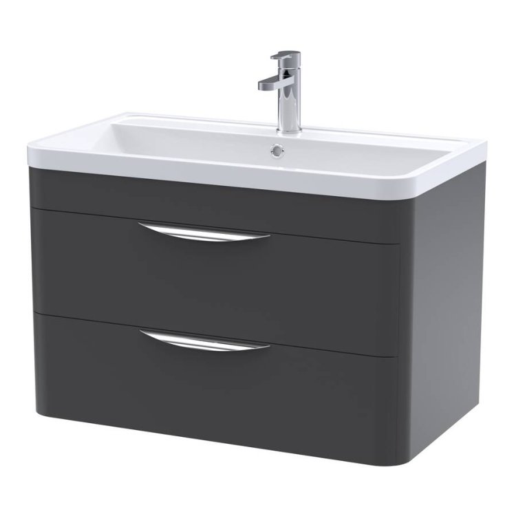 Nuie Parade Soft Black 800mm Wall Hung 2 Drawer Vanity Unit (FPA1405A)