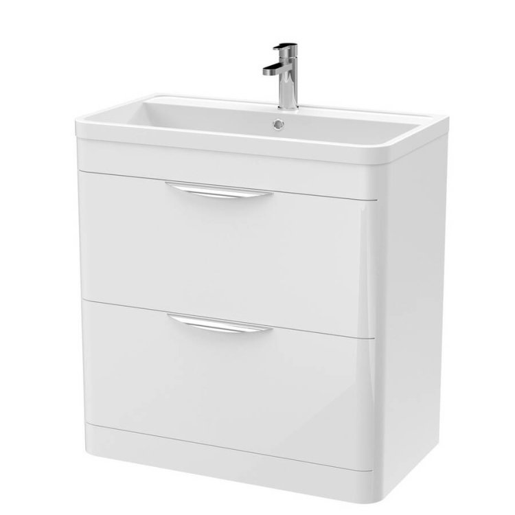 Nuie Parade White 800mm Floor Standing 2 Drawer Vanity Unit (FPA004A)