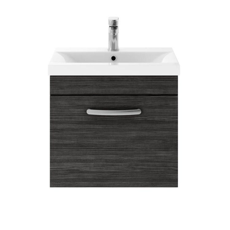 Nuie Athena Black 500mm Wall Hung 1 Drawer Vanity Unit