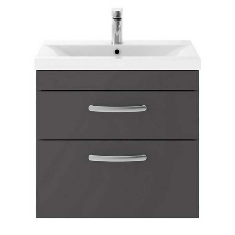 Nuie Athena Grey 600mm Wall Hung 2 Drawer Vanity Unit