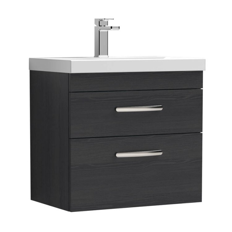 Nuie Athena Black 600mm Wall Hung 2 Drawer Vanity Unit