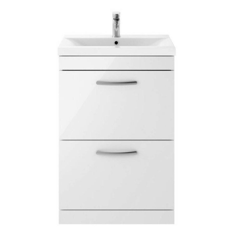 Nuie Athena White 600mm Floor Standing 2 Drawer Vanity Unit (ATH034A)