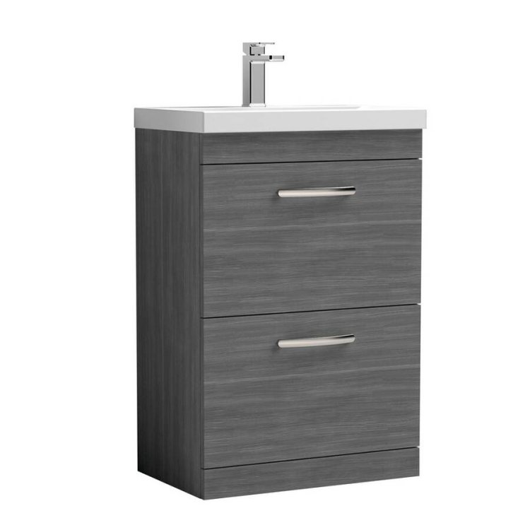 Nuie Athena Anthracite 600mm Floor Standing 2 Drawer Vanity Unit