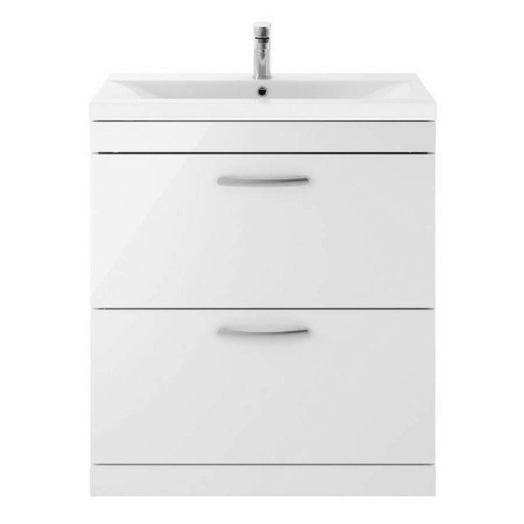 Nuie Athena White 800mm Floor Standing 2 Drawer Vanity Unit