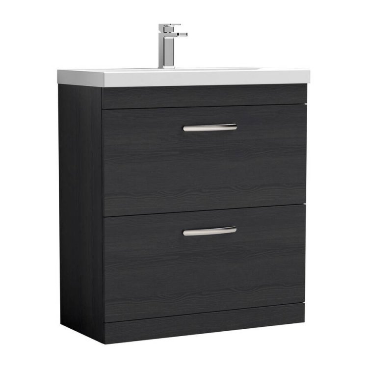 Nuie Athena Black 800mm Floor Standing 2 Drawer Vanity Unit (ATH054A)