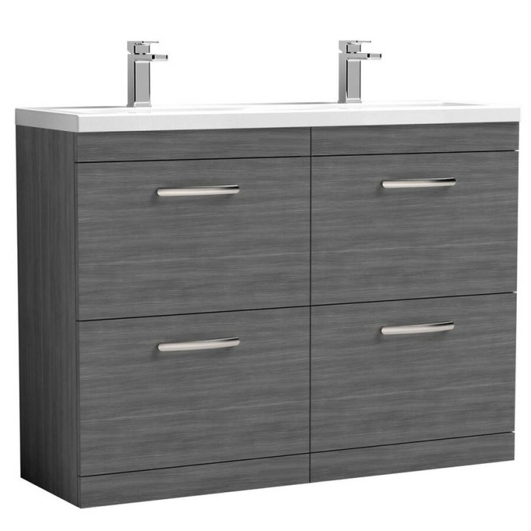 Nuie Athena Anthracite 1200mm Floor Standing 4 Drawer Vanity Unit