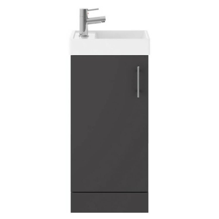 Nuie Vault Grey 400mm Compact Floor Standing 1 Door Vanity Unit