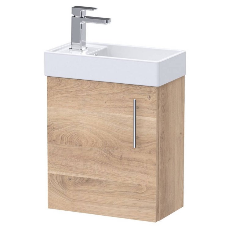 Nuie Vault Bleached Oak 400mm Compact Wall Hung 1 Door Vanity Unit