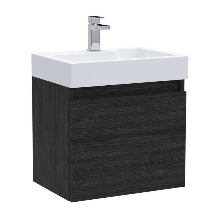 Nuie Merit Black 500mm Wall Hung 1 Drawer Vanity Unit