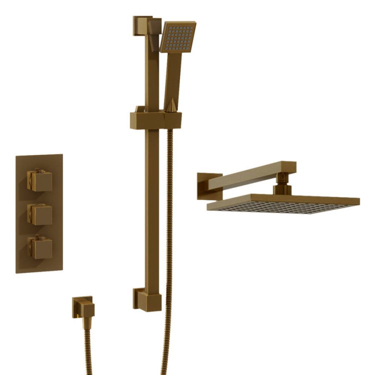 Trisen Raffa Brushed Brass Concealed Thermostatic Shower Set