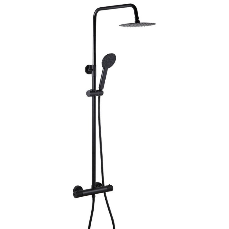 Trisen Verdura Black Rigid Riser Thermostatic Mixer Shower