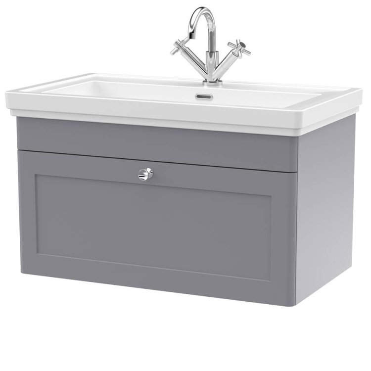 Nuie Classique Grey 800mm Wall Hung 1 Drawer Vanity Unit