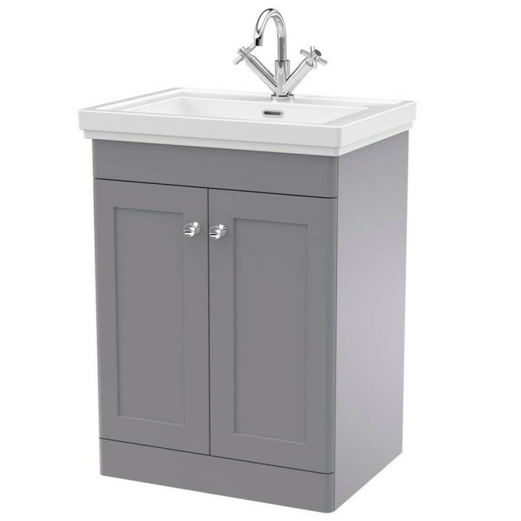 Nuie Classique Grey 600mm Floor Standing 2 Door Vanity Unit