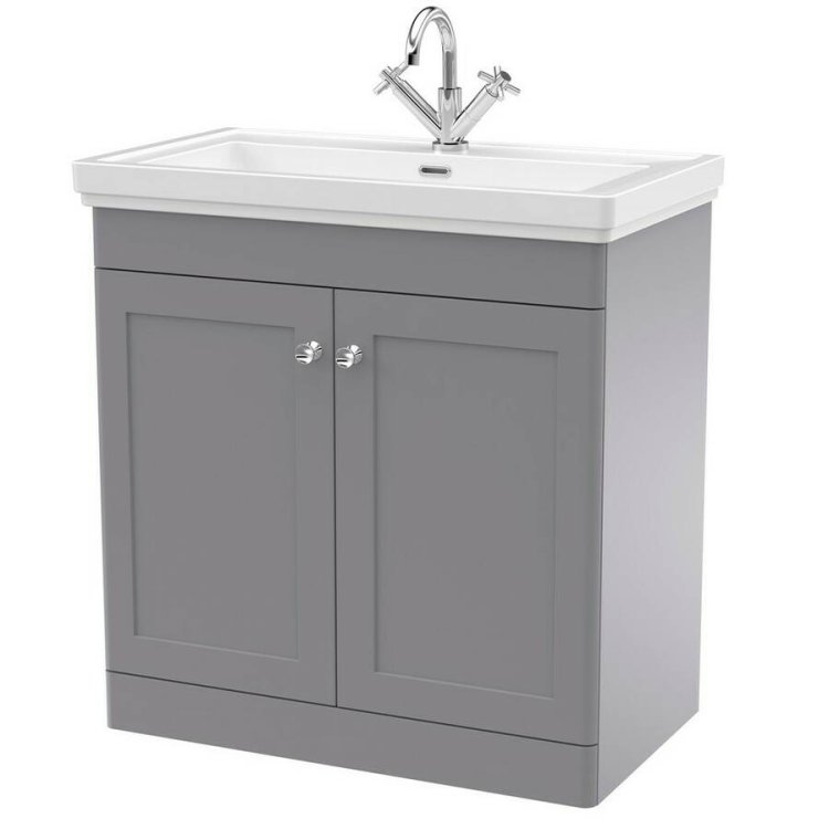 Nuie Classique Grey 800mm Floor Standing 2 Door Vanity Unit