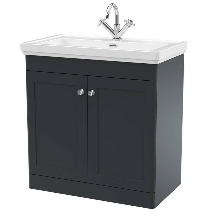 Nuie Classique Soft Black 800mm Floor Standing 2 Door Vanity Unit (CLC1426A)