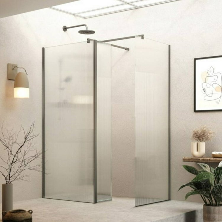 Roman Haven 8mm Select 1200mm Fluted Wetroom Corner Panel Brushed Nickel