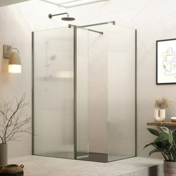 Roman Haven 8mm Select 1100mm Fluted Wetroom Corner Panel Gunmetal