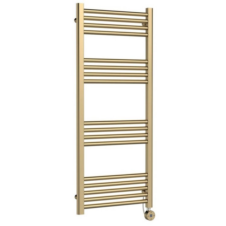 Nuie Electric Brushed Brass 1200 x 500mm Round Ladder Towel Rail