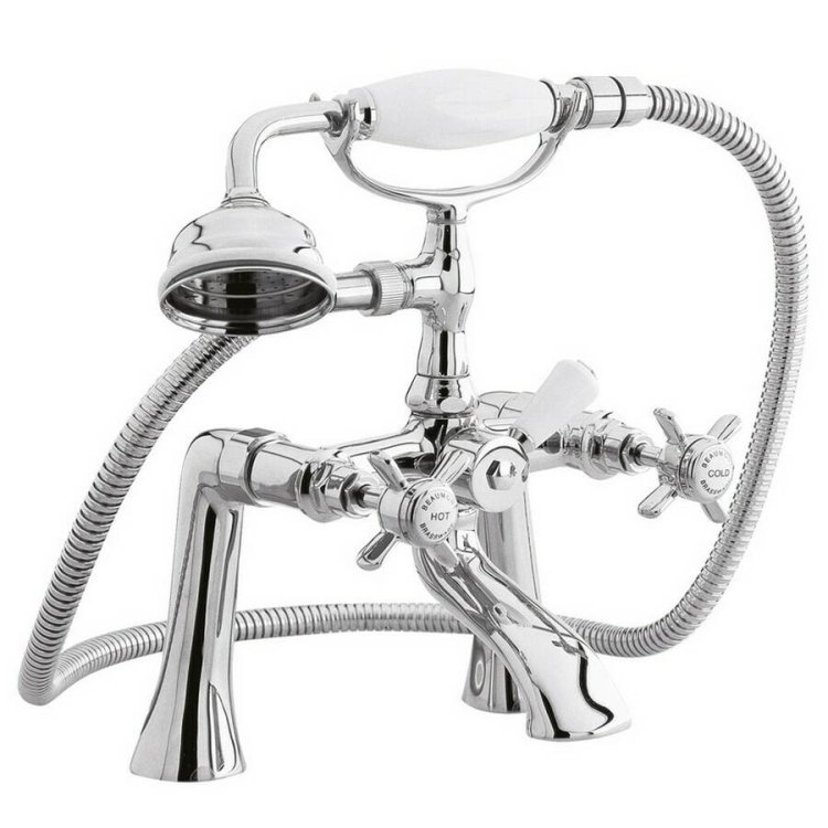 Nuie Beaumont Chrome Traditional Deck Mounted Bath Shower Mixer