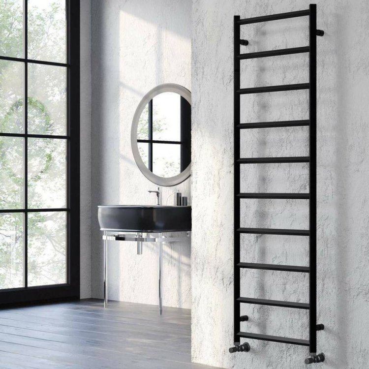 Kartell Alberta 1200 x 500mm Black Aluminium Heated Towel Rail