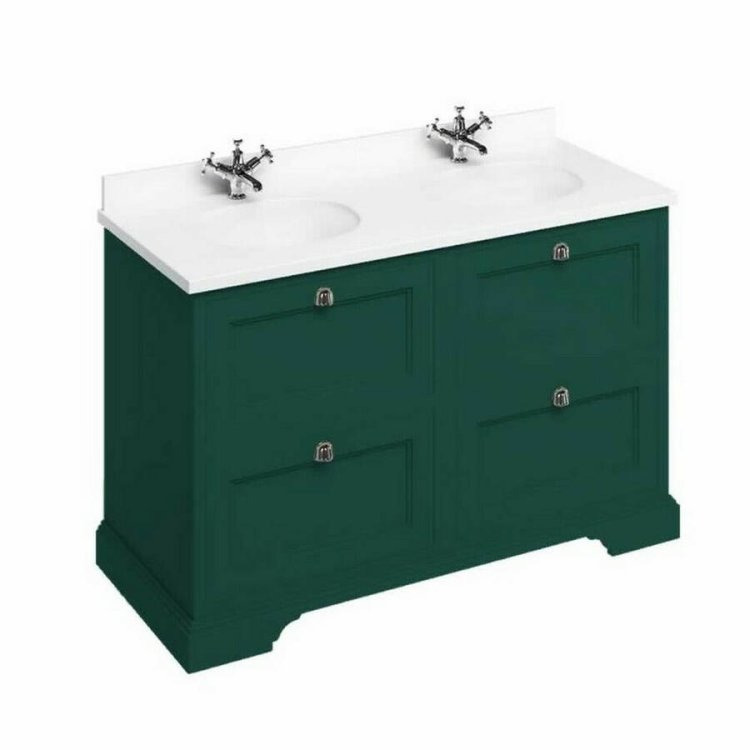 Burlington Freestanding 1300mm Matt Green Double Vanity Unit with Drawers