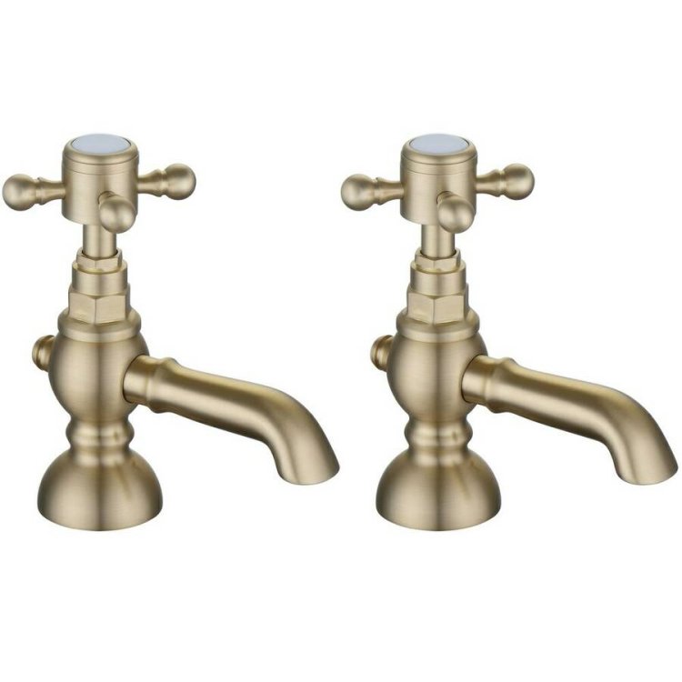 Ajax Trent Brushed Brass Basin Pillar Taps