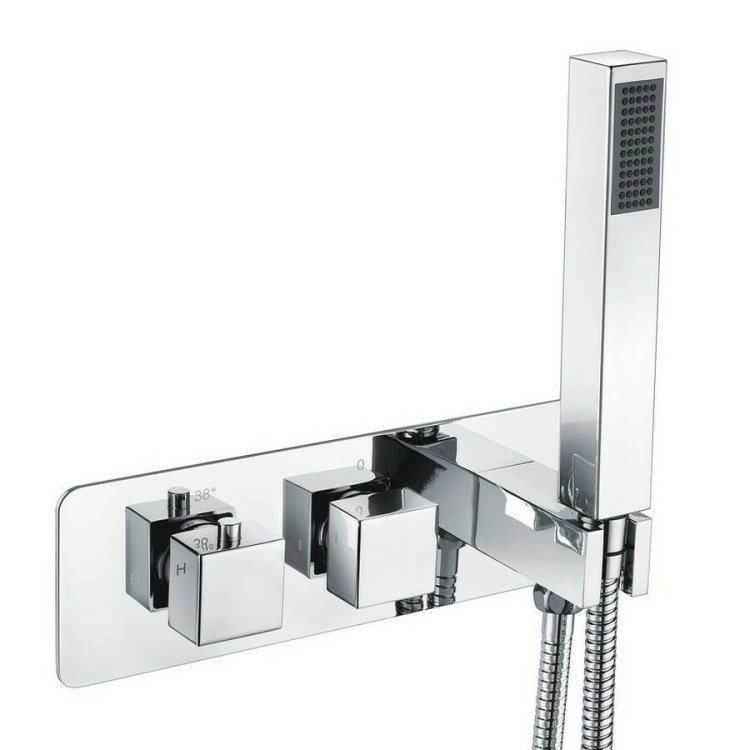 Ajax Ludford Chrome Square Thermostatic Two Outlet Shower Valve with Handset