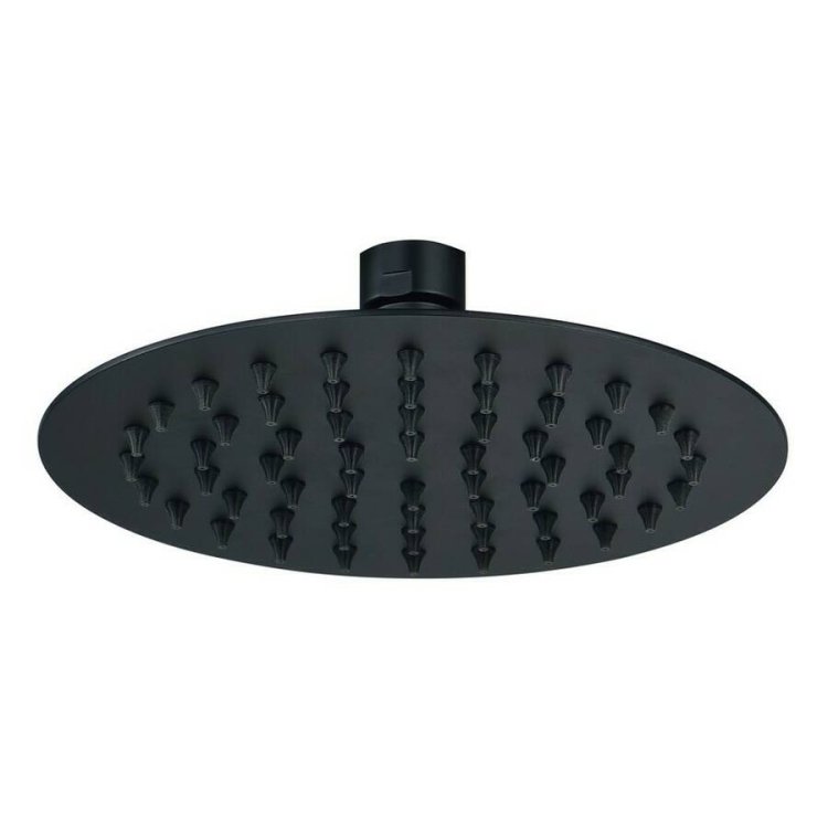 Ajax Matt Black 200mm Round Stainless Steel Showerhead