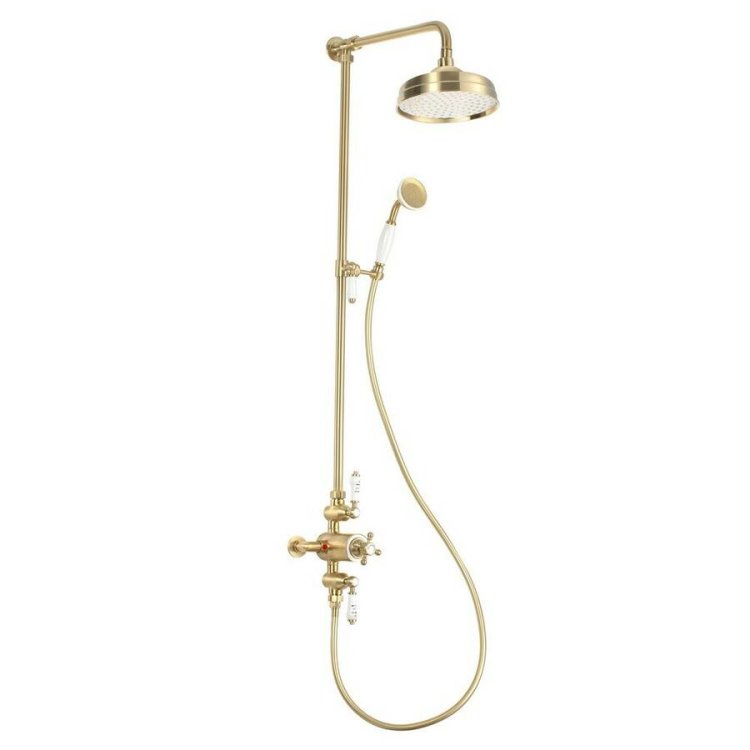 Ajax Beelsby Traditional Two Outlet Shower Valve with Riser Kit and Overhead in Brushed Brass