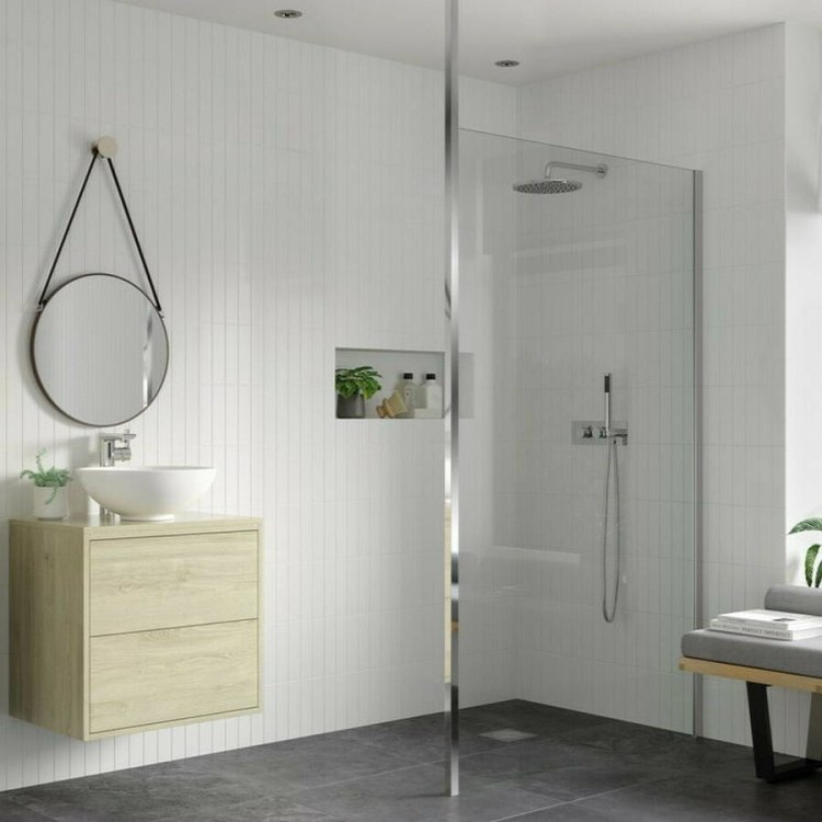 Ajax Reni 8mm Clear Glass 760mm Wetroom Panel with Floor To Ceiling Pole in Chrome