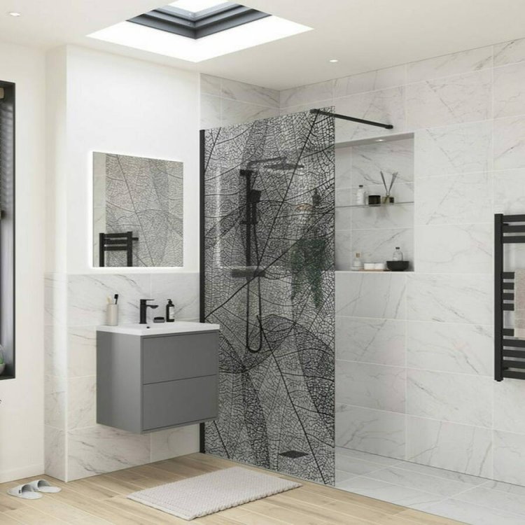 Ajax Reni 8mm Leaf Glass 1200mm Wetroom Panel in Black