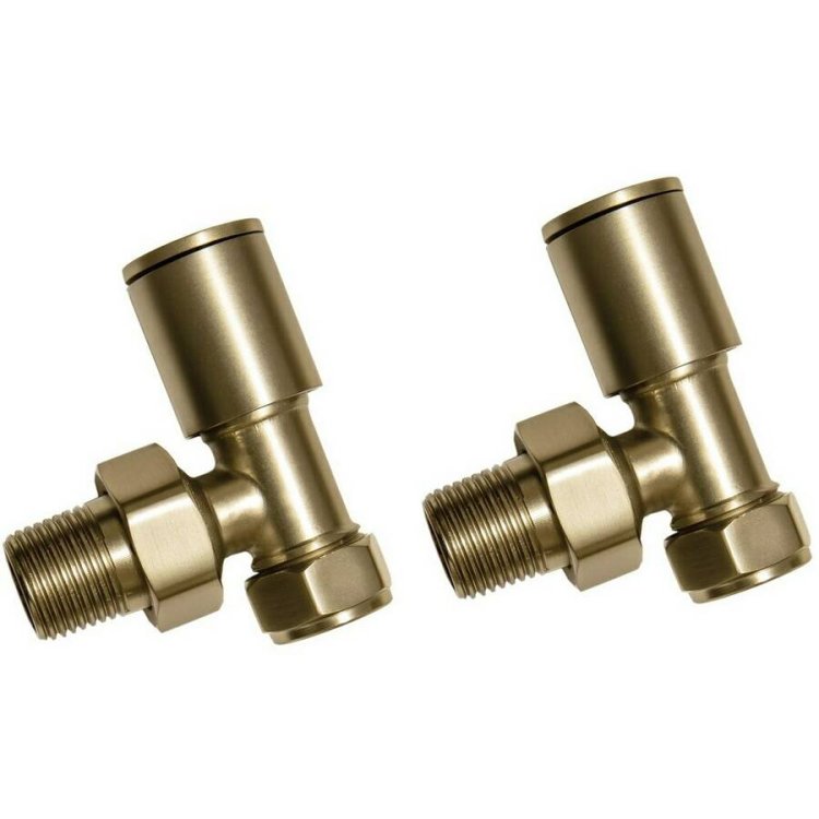 Ajax Patterned Brushed Brass Angled Radiator Valves