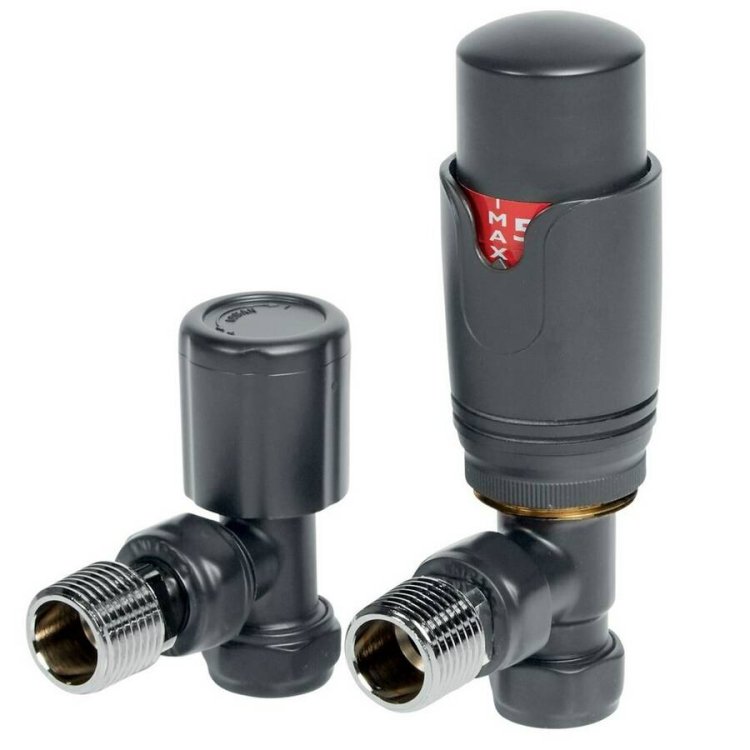 Ajax Round Anthracite Angled Thermostatic Radiator Valves