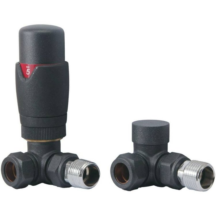 Ajax Round Anthracite Corner Thermostatic Radiator Valves