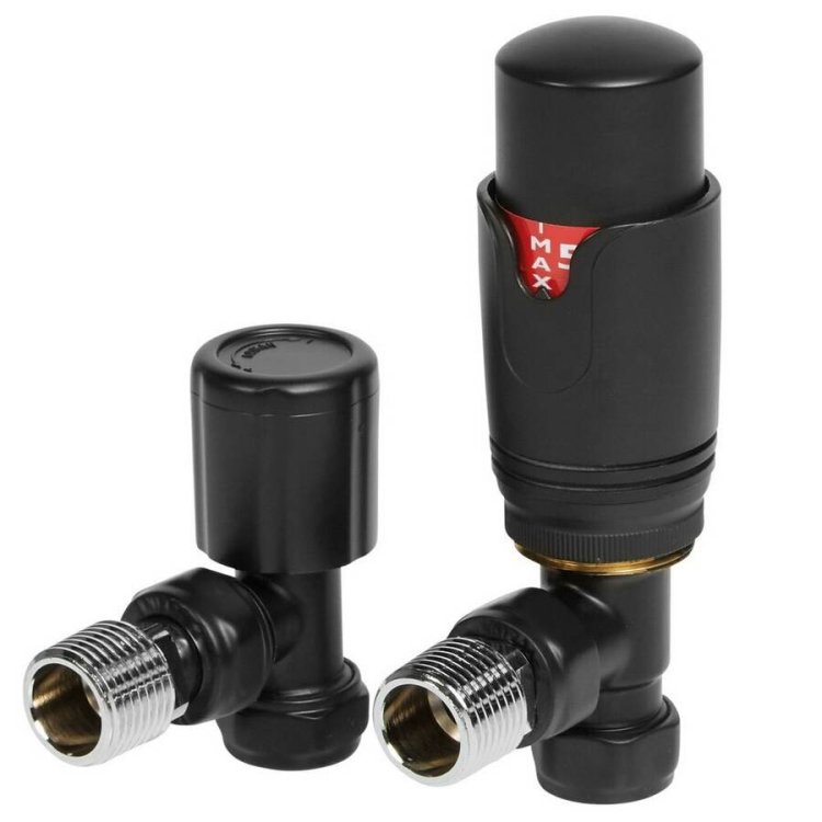 Ajax Round Matt Black Angled Thermostatic Radiator Valves