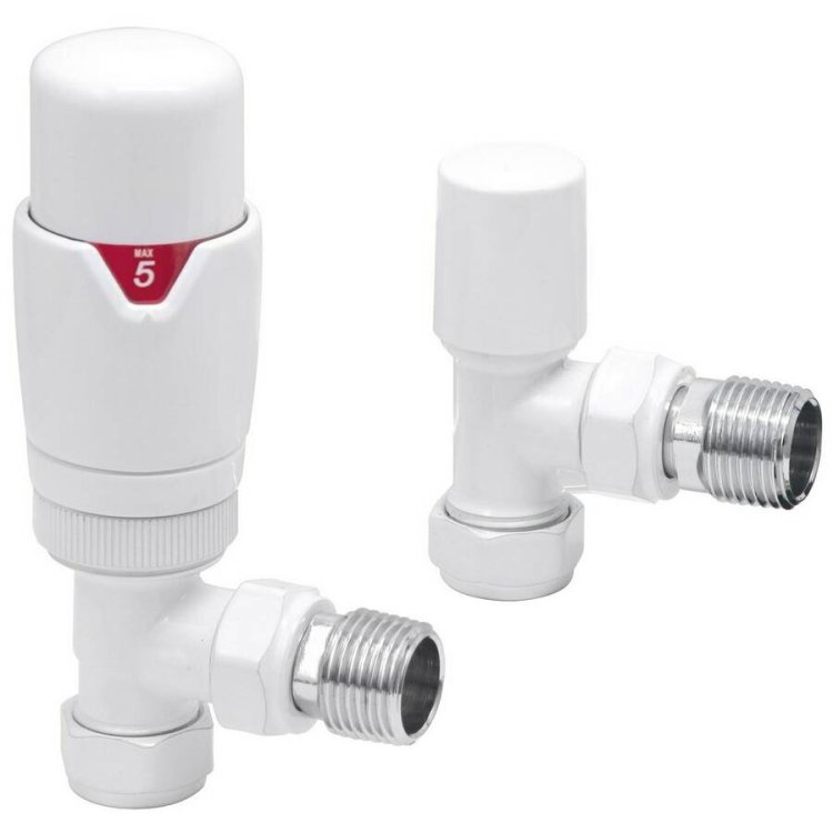 Ajax Round White Angled Thermostatic Radiator Valves