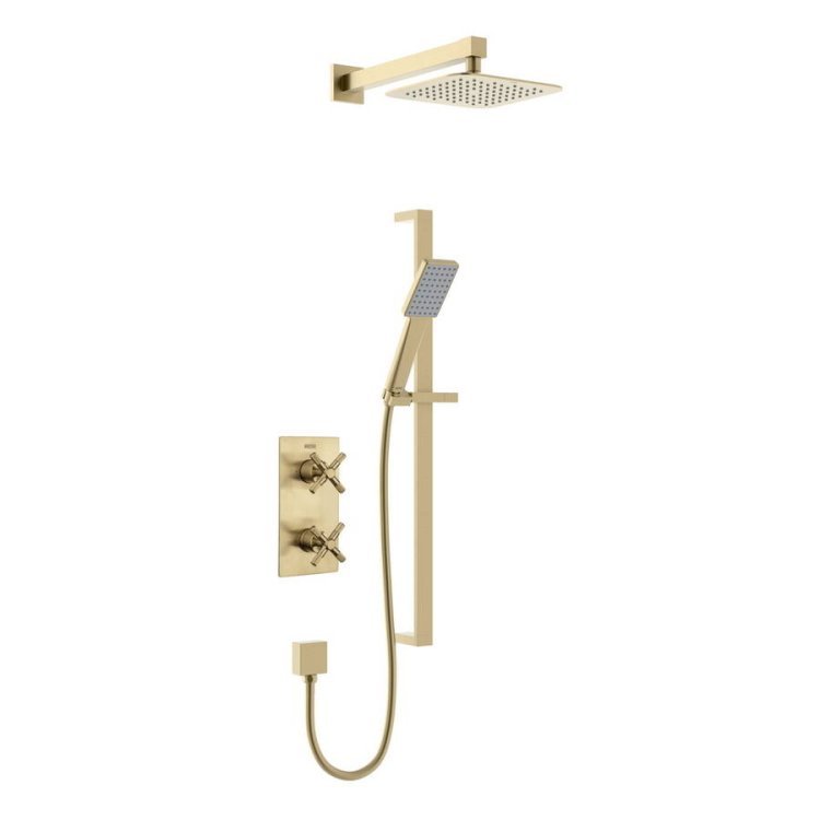 Bristan Cruzar Brushed Brass Concealed Shower with Fixed Head and Riser Kit