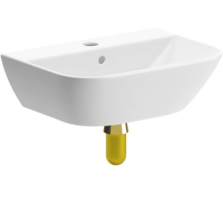 Ajax Binbrook 450mm 1TH Cloakroom Basin and Brushed Brass Bottle Trap