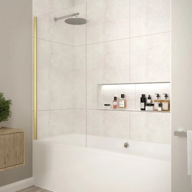 Merlyn Fixed Brushed Brass Square Bath Screen