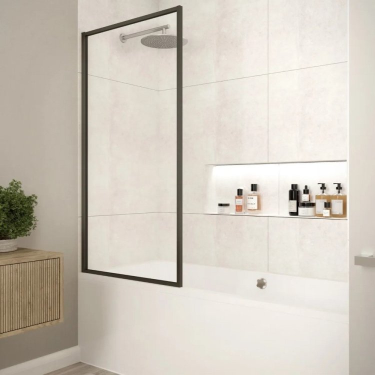 Merlyn Fixed Matt Black Square Framed Bath Screen